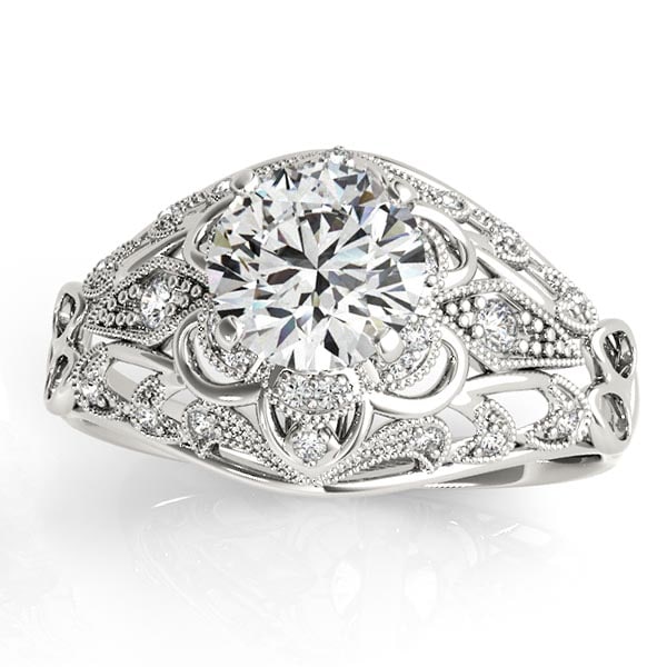 Vintage Style Art Deco Diamond Engagement Ring Setting 14k White Gold 1.20c: CENTER STONE; DIAMOND (1.00 CTW) CENTER STONE CLARITY; SI1-SI2 CENTER STONE COLOR; J-K CENTER STONE SETTING; SIDE STONE CLARITY; SI1-SI2 SIDE STONE COLOR; J-K SIDE STONE SETTING; Prong ctw OF SIDE STO