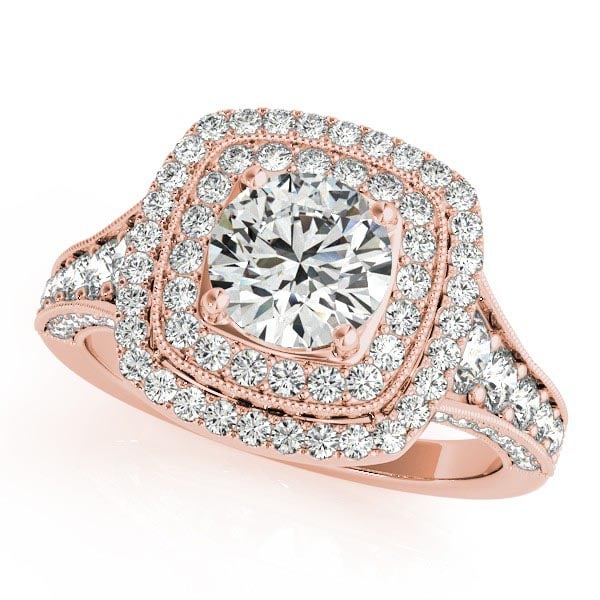 Square Double Halo Diamond Engagement Ring 14k Rose Gold 2.00ctw: CENTER STONE; Diamond (1.00 CTW) CENTER STONE CLARITY; SI1-SI2 CENTER STONE COLOR; J-K CENTER STONE SETTING; Prong SIDE STONE CLARITY; SI1-SI2 SIDE STONE COLOR; J-K SIDE STONE SETTING; Prong ctw OF SI