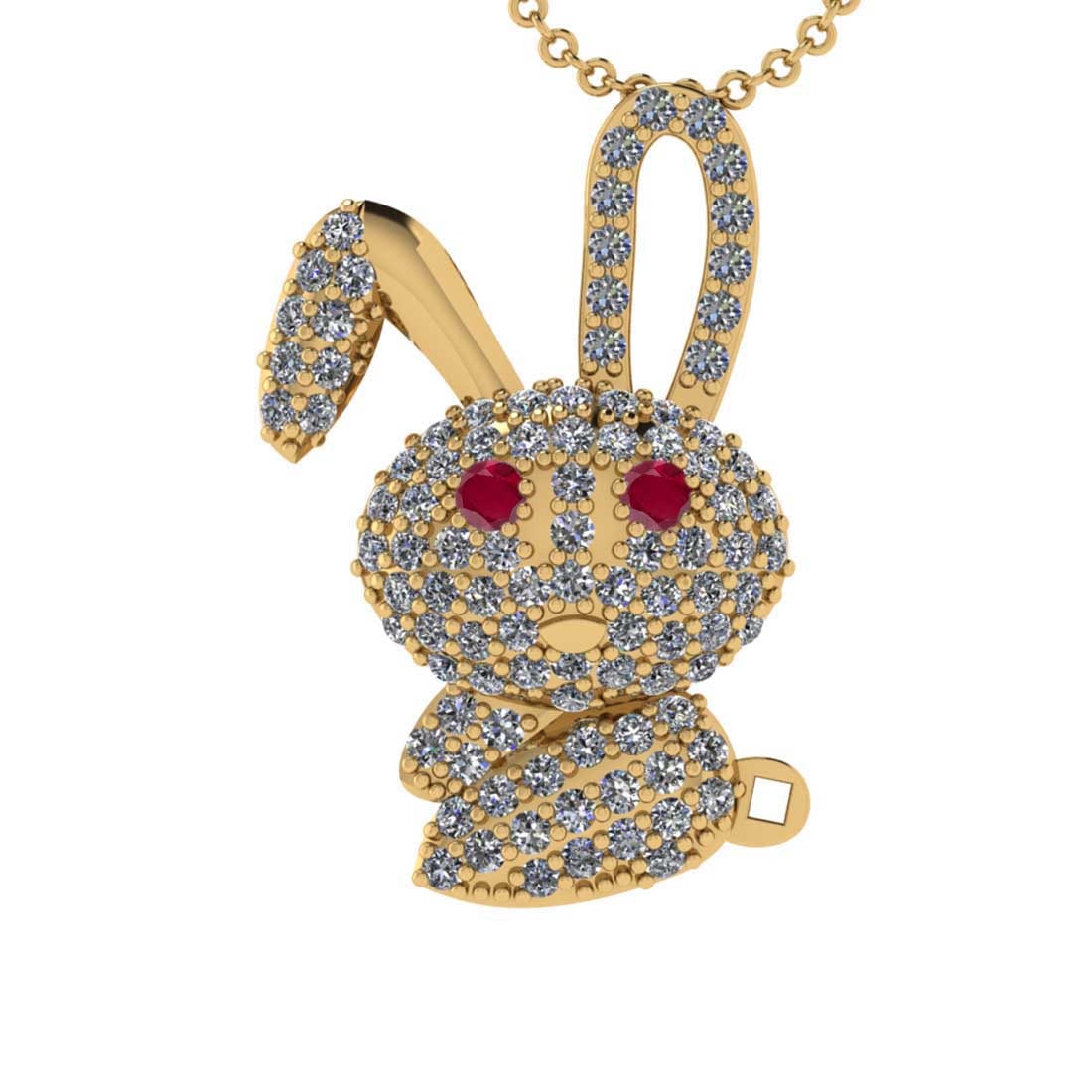 0.94 Ctw SI2/I1 Ruby and Diamond 14K Yellow Gold Daddy Pendant Necklace