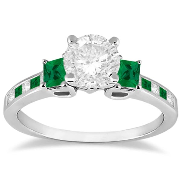 Princess Cut Diamond and Emerald Engagement Ring 18k White Gold 1.68ctw
