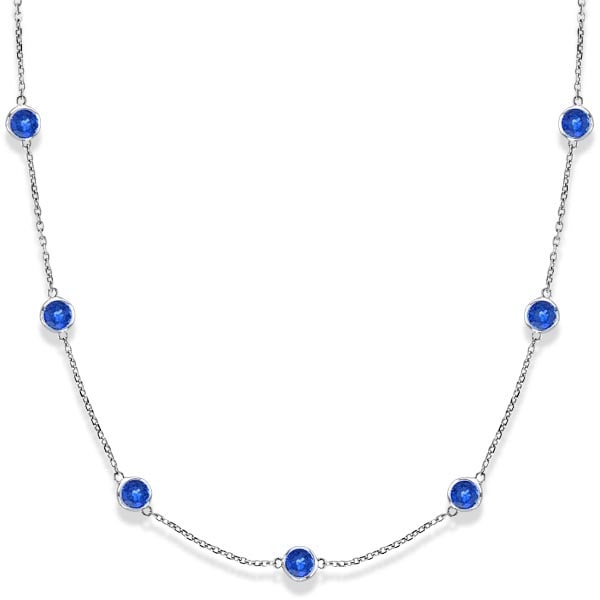 Blue Sapphires Gemstones by The Station Necklace 14k White Gold 2.25ctw: CENTER STONE; Blue Sapphire CENTER STONE CLARITY; SI1-SI2 CENTER STONE COLOR; Blue CENTER STONE SETTING; Bezel SIDE STONE CLARITY; SIDE STONE COLOR; SIDE STONE SETTING; ctw OF SIDE STONE: SIDE STONE