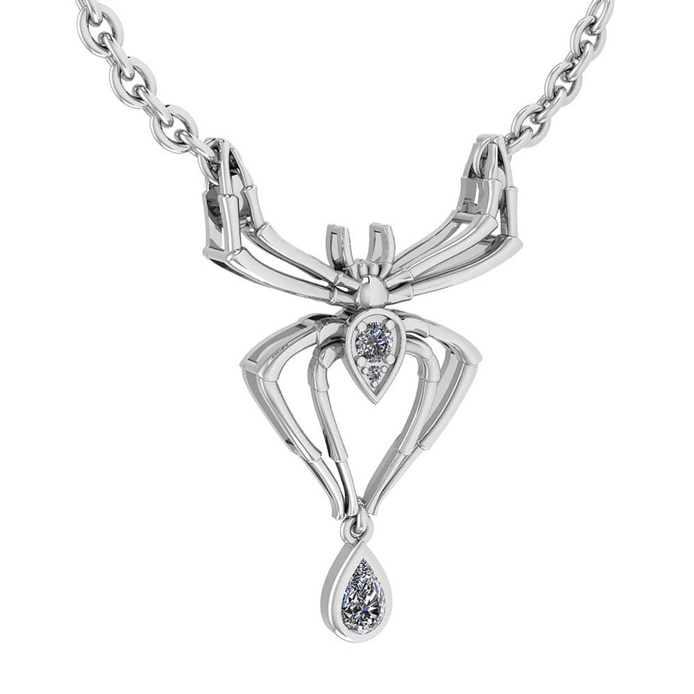 Certified 0.28 Ctw Diamond VS/SI1 Spider Necklace 14K White Gold: Diamond Stone Approx Weight: 0.07 Ctw (2 Pcs Round) Diamond Stone Approx Weight: 0.21 Ctw (1 Pcs Pear) Stone Color: White G-H Diamond Stone Clarity: VS/SI1 Stone Setting: Prong& Bezel Metal Approx Wei