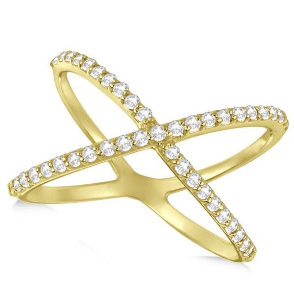 X Shaped Ring with Diamonds, Abstractw Design 14k Yellow Gold 0.50ctw: CENTER STONE; Diamond CENTER STONE CLARITY; SI1-SI2 CENTER STONE COLOR; J-K CENTER STONE SETTING; Pave SIDE STONE CLARITY; SIDE STONE COLOR; SIDE STONE SETTING; ctw OF SIDE STONE: SIDE STONE QUALITY; 