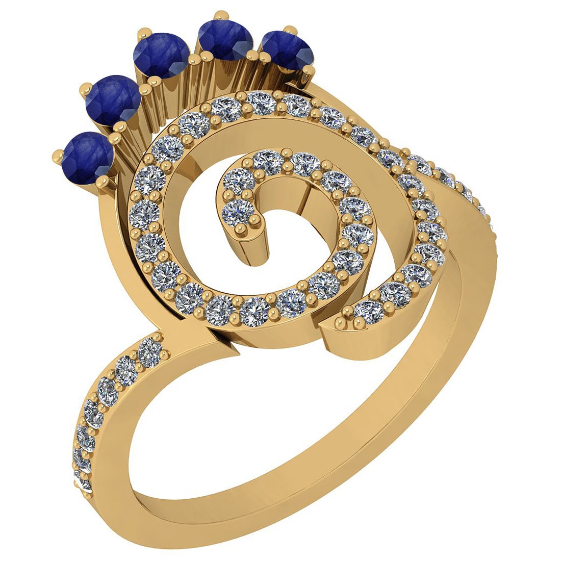 0.96 Ctw SI2/I1 Blue Sapphire And Diamond 14K Yellow Gold Entertiy Ring: Center Weight : 0.35 Ctw ( Round Cut ) Center Color :- Blue Sapphire Stone Setting : Prong Side Stone Weight Of Ctw 0.61 Ctw Side Stone Color : J-K Stone Clarity : SI2/I1 Stone Setting : Prong Metal W