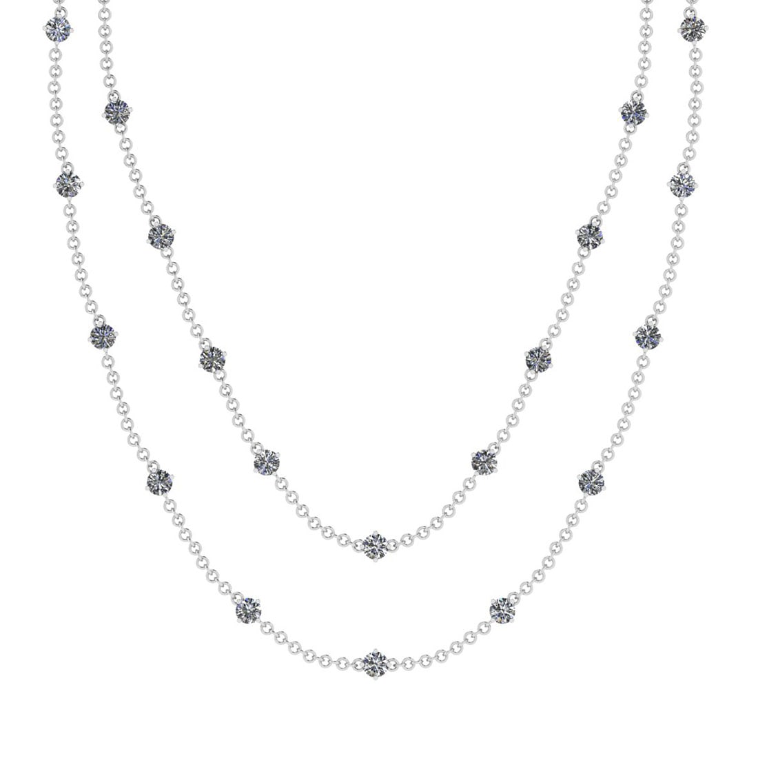 5.50 Ctw SI2/I1 Diamond 14K White Gold Two Layer Yard Necklace: Total Diamond Weight : 5.50 Ctw (Round Cut) Color : J-K Setting : Prong Stone Clarity : SI2/I1 Metal Weight : Approx 12.00 Gram 14K White Gold Two Layer Yard Necklace Size :-18 Inch #PAPPS93405v7