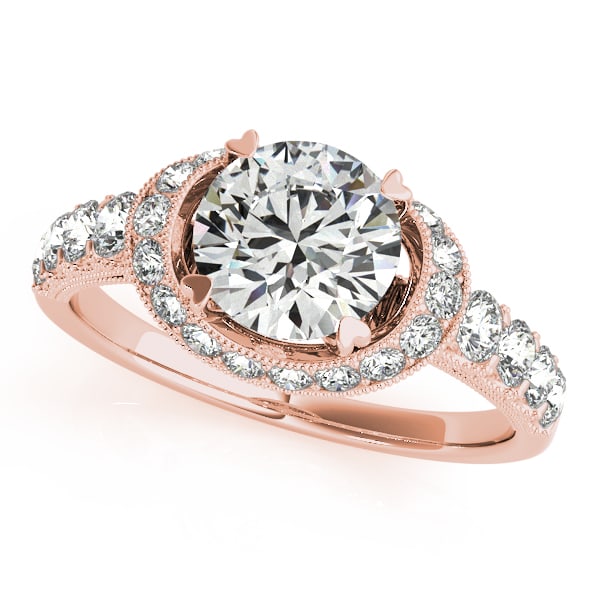 CERTIFIED 18K ROSE GOLD 1.14 CTW J-K/VS-SI1 DIAMOND HALO ENGAGEMENT RING