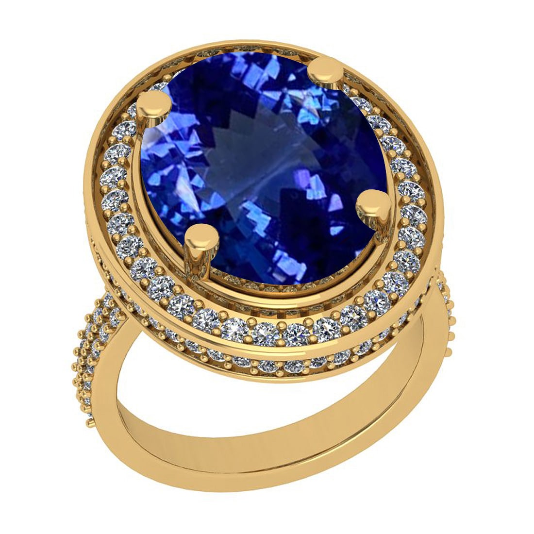 Certified 8.79 Ctw VS/SI1 Tanzanite And Diamond 14k Yellow Gold Vingate Sty: Center Approx Weight: 7.84 Ctw (Oval Cut) Center Color: Tanzanite Center Stone Setting: Prong Side Stone 0.95 Ctw Side Stone Color: J-K Stone Clarity: VS/SI1 Stone Setting: Prong Metal Approx Weight: 