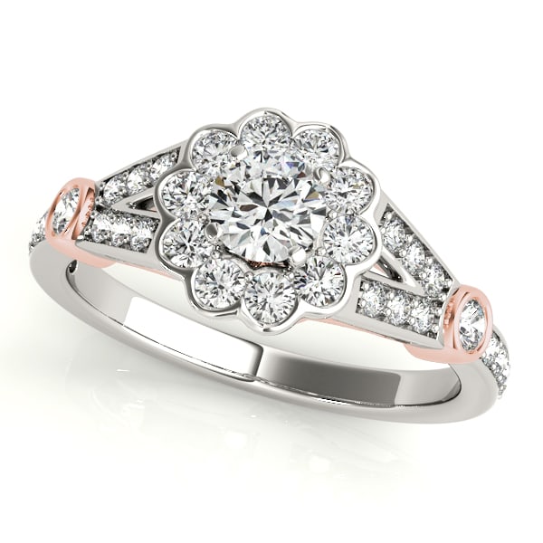CERTIFIED TWO TONE GOLD 1.54 CTW J-K/VS-SI1 DIAMOND HALO ENGAGEMENT RING