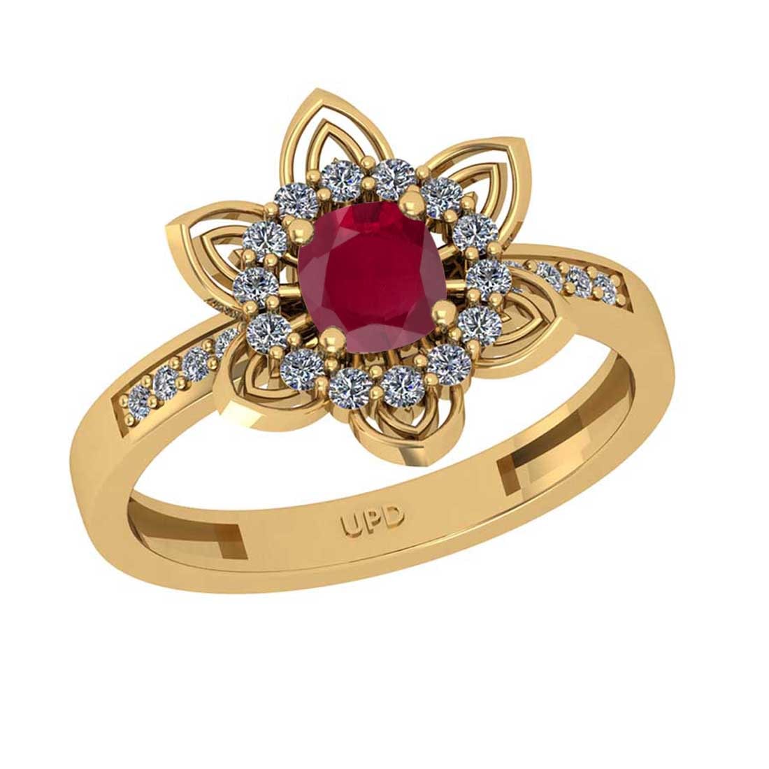 0.76 Ctw SI2/I1Ruby and Diamond 14K Yellow Gold Engagement Ring: Center Stone Weight : 0.50 Ctw ( 1pec Cushion Cut) Center stone Color :-Ruby Setting : Prong Side Diamond Weight Of Ctw 0.26 Ctw Color : J-K Clarity : SI2/I1 Stone Setting : Prong Metal Weight : Appro