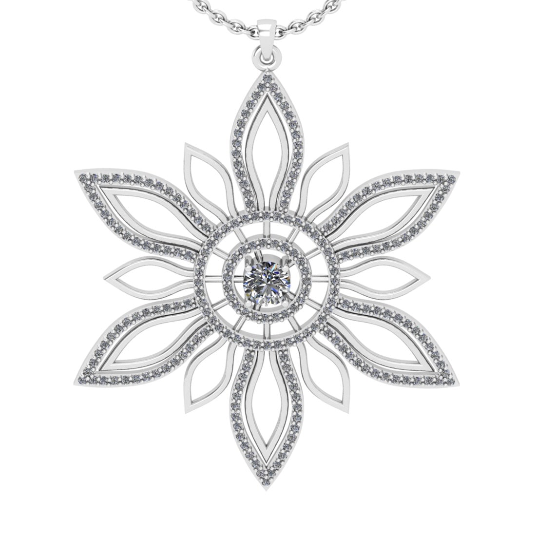 1.62 Ctw SI2/I1 Diamond 14K White Gold Beautiful Pendant Necklace: Center Diamond Weight : 0.50 Ctw (Round Cut) Center Diamond Color : J-K Setting : Prong Clarity : SI2/I1 Side Diamond Weight Of Ctw 1.12 Ctw Side Stone Color : J-K Clarity : SI2/I1 Stone Setting : Pro