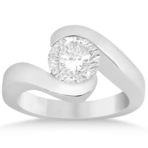 1.00 CTW Twisted Bypass Solitaire Tension Set Engagement Ring 14k White Gol