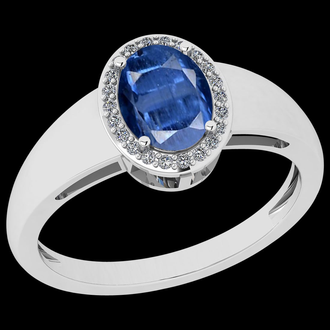 Certfied 0.87 Ctw Kyanite And Diamond I1/I2 14K White Gold Engagement Ring: Color Stone Weight : 0.75 Ctw (1psc Oval) Center Stone Color : Kyanite Center Stone Setting : Prong Side Stone Weight Of Ctw 0.12 Ctw Side Stone Color : J-K Stone Clarity : I1/I2 Stone Setting : Prong