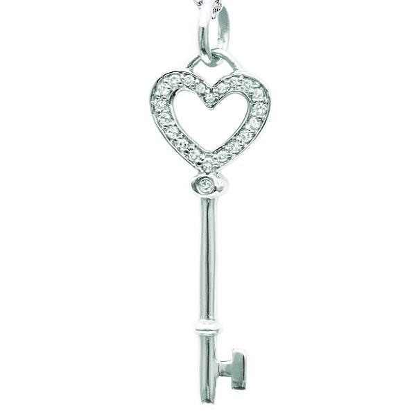 Diamond Heart Key Pendant Necklace in 14k White Gold 0.10ctw: CENTER STONE; Diamond CENTER STONE CLARITY; SI CENTER STONE COLOR; H-i CENTER STONE SETTING; Prong SIDE STONE CLARITY; SIDE STONE COLOR; SIDE STONE SETTING; ctw OF SIDE STONE: SIDE STONE QUALITY; #PAP