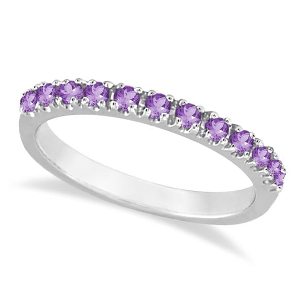 Amethyst Stackable Band Ring Guard in 14k White Gold 0.38ctw: CENTER STONE; Amethyst CENTER STONE CLARITY; CENTER STONE COLOR; Amethyst CENTER STONE SETTING; Prong SIDE STONE CLARITY; SIDE STONE COLOR; SIDE STONE SETTING; ctw OF SIDE STONE: SIDE STONE QUALITY; #