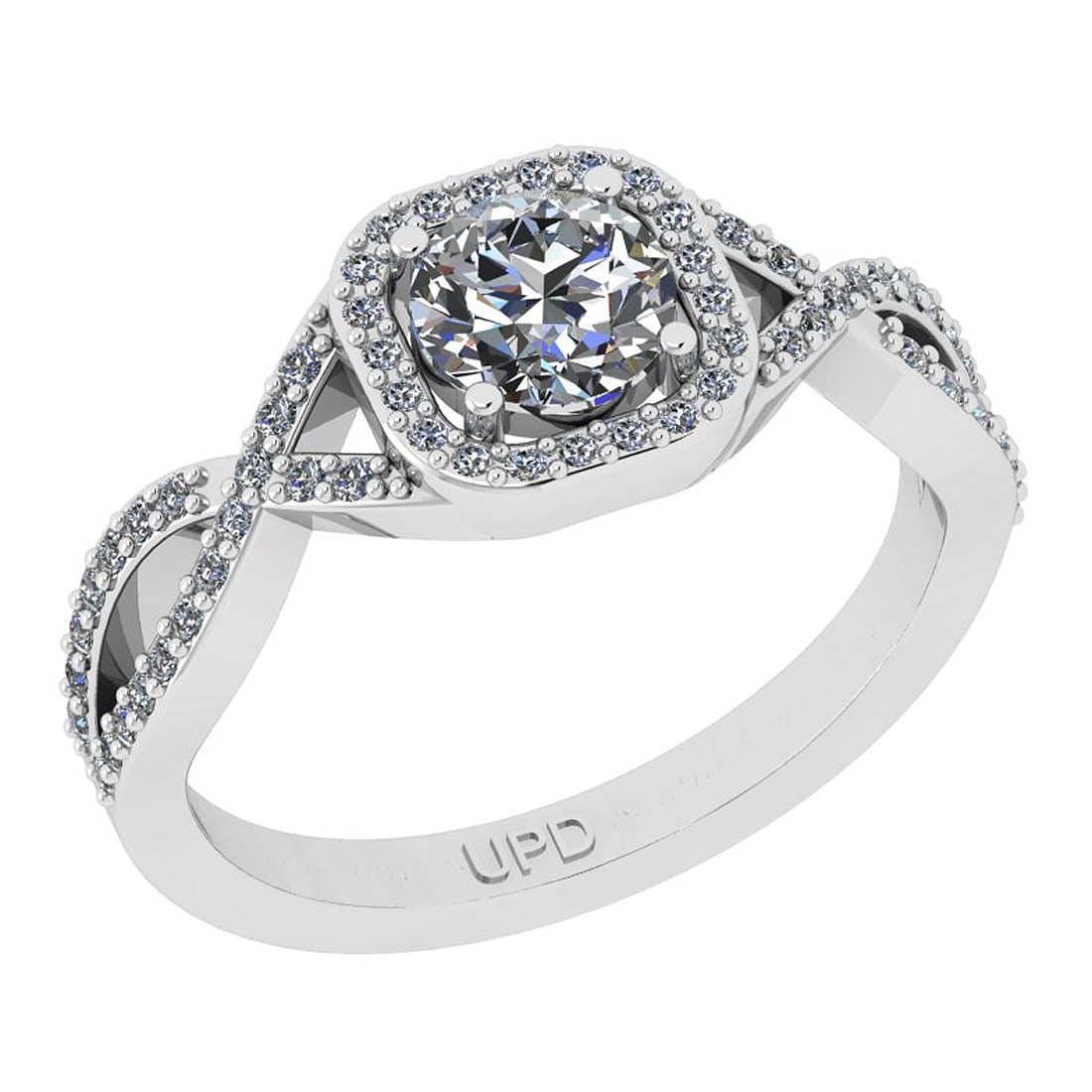 0.80 Ctw SI2/I1 Gia Certified Center Diamond 14K White Gold Engagement Halo