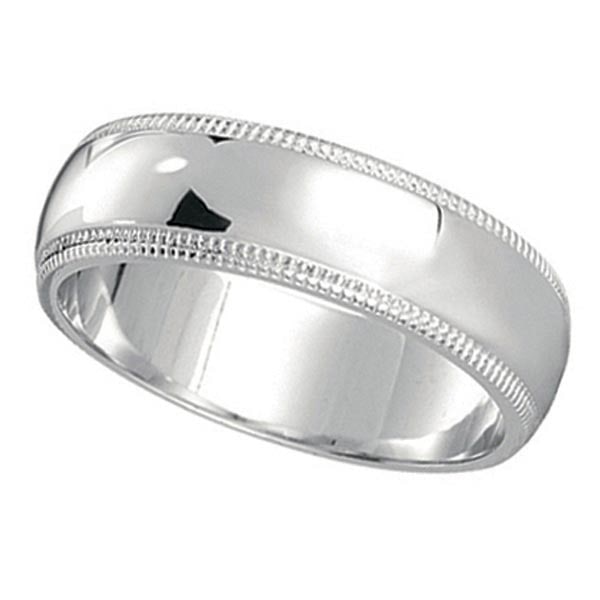 Mens Wedding Band Dome Comfort-Fit Milgrain 950 Platinum 5 mm (1 of 1)
