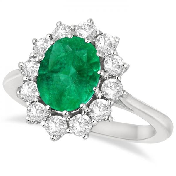 Oval Emerald and Diamond Ring 14k White Gold 3.60ctw: CENTER STONE; Emerald CENTER STONE CLARITY; Eye Clean #SI CENTER STONE COLOR; Green CENTER STONE SETTING; Prong SIDE STONE CLARITY; SI1-SI2 SIDE STONE COLOR; J-K SIDE STONE SETTING; Prong ctw OF SIDE 