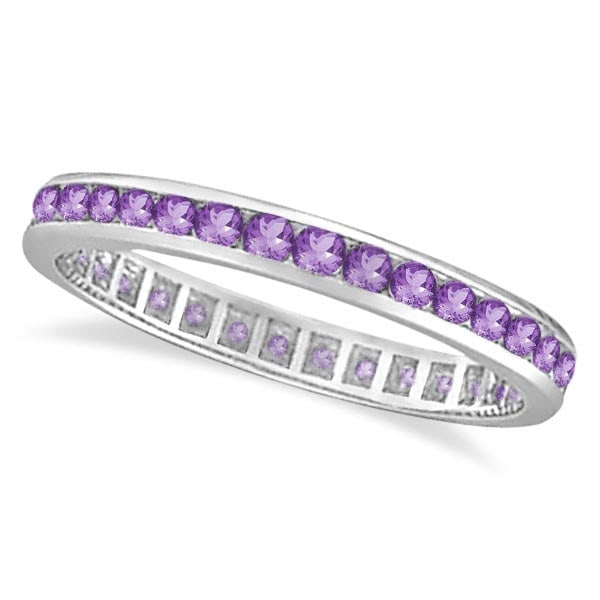 Amethyst Channel Set Eternity Ring Band 14k White Gold 1.00ctw: CENTER STONE; Amethyst CENTER STONE CLARITY; CENTER STONE COLOR; CENTER STONE SETTING; Channel SIDE STONE CLARITY; SIDE STONE COLOR; SIDE STONE SETTING; ctw OF SIDE STONE: SIDE STONE QUALITY; #PAPPS20