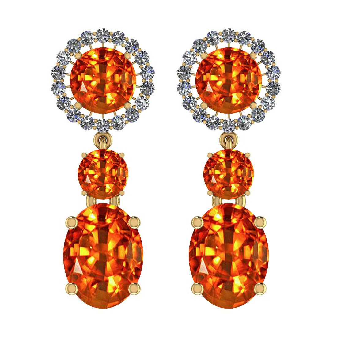 Certified 5.38 Ctw SI2/I1 Orange Sapphire And Diamond 14K Yellow Gold Vinta: Center Stone Weight : 5.17 Ctw (Oval & Round CutCut) Center Stone Color :-Orange Sapphire Center Stone Setting : Prong Side Stone Weight Of Ctw 0.21 Ctw Side Stone Color : J-K Stone Clarity : SI2/I1 S