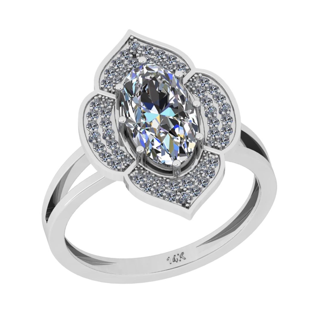2.15 Ctw SI2/I1 Diamond 14K White Gold Bridal Wedding Halo Ring: Center Diamond Weight : 1.80 Ctw (Oval Cut) Center Diamond Color : J-K Center Stone Setting : Prong Center Stone Clarity : SI2/I1 Side Stone Weight Of Ctw 0.35 Ctw Side Stone Color : J-KStone Clarity 