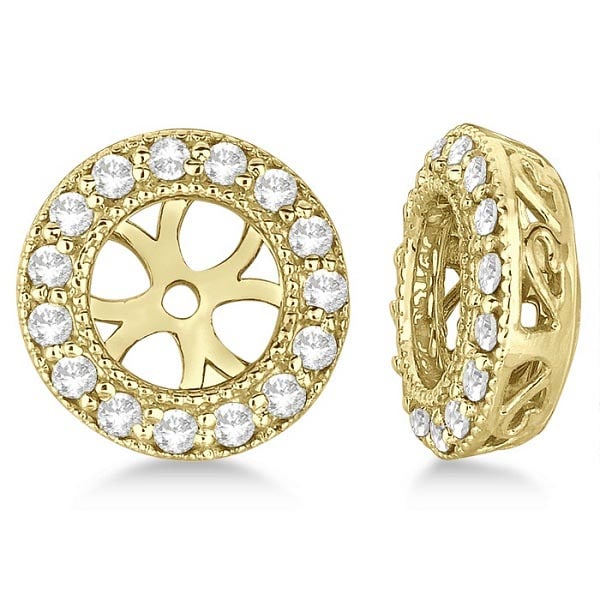 Vintage Style Round Cut Diamond Earring Jackets 14k Yellow Gold 0.27ctw: CENTER STONE; Diamond CENTER STONE CLARITY; SI CENTER STONE COLOR; J-K CENTER STONE SETTING; Pave SIDE STONE CLARITY; SIDE STONE COLOR; SIDE STONE SETTING; ctw OF SIDE STONE: SIDE STONE QUALITY;