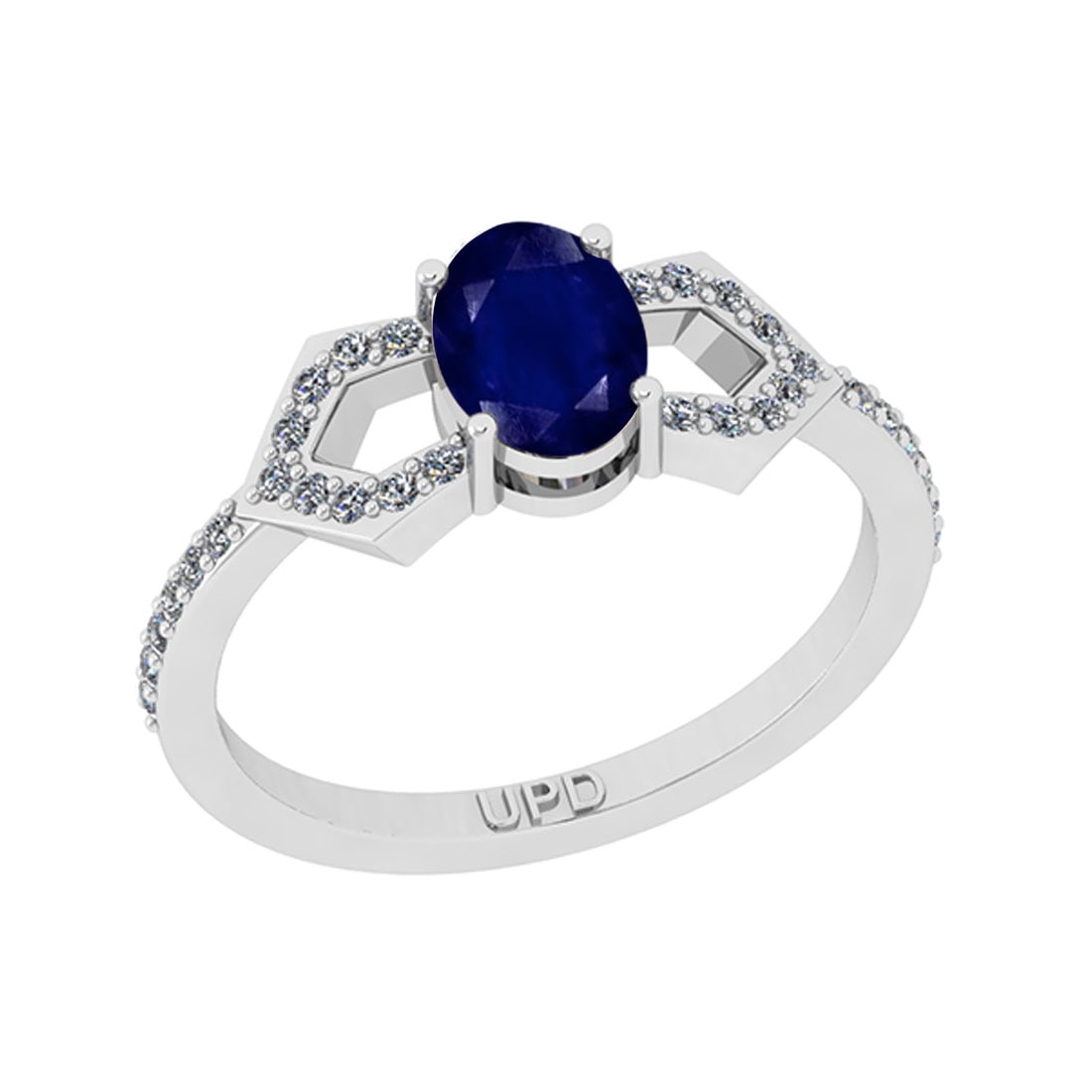 0.93 Ctw I2/I3 Blue Sapphire And Diamond 14K White Gold Ring: Center Stone Weight : 0.75 Ctw ( Oval Cut ) Center Stone Color :-Blue Sapphire Center Stone Setting : Prong Side Stone Weight Of Ctw 0.18 Ctw Side Stone Color : J-K Stone Clarity : I2/I3 Stone Setting