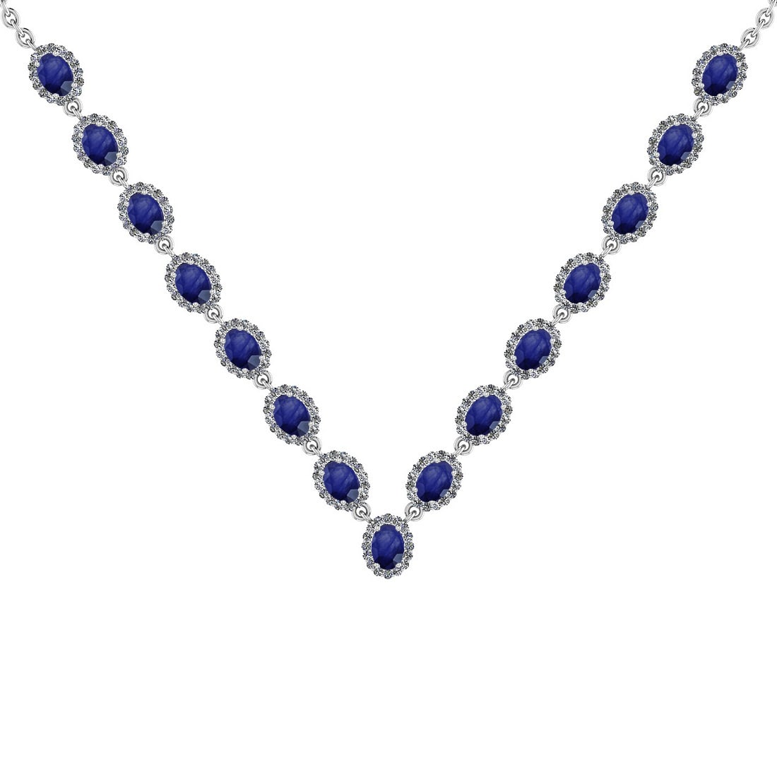 37.75 Ctw SI2/I1 Blue Sapphire And Diamond 14K White Gold Victorian Style N (1 of 1)