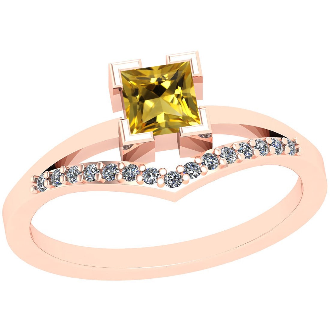 0.48 Ctw I2/I3 Citrine And Diamond 10K Rose Gold Ring: Center Stone Weight : 0.40 Ctw (Square cut) Center Stone Color :-Citrine Stone Setting : Prong Side Stone Weight Of Ctw 0.08 Ctw Side Stone Color : J-K Stone Clarity : I2/I3 Stone Setting : Prong Meta