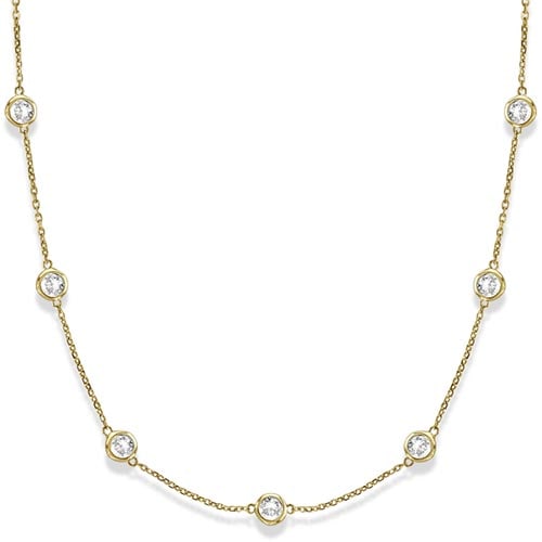 Station Bezel-Set Necklace in 14k Yellow Gold (3.00ct): METAL TYPE: 14k Yellow Gold ;TOTAL CARAT WEIGHT: 3 ;NAME OF CENTER STONE: Diamond ;CENTER STONE SHAPE: Round ;CENTER STONE CLARITY: SI ;CENTER STONE COLOR: G-h ;CENTER STONE SETTING: Bezel ;CENTER STO