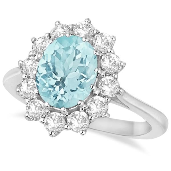 Oval Aquamarine and Diamond Accented Ring in 14k White Gold 3.60ctw: CENTER STONE; Aquamarine CENTER STONE CLARITY; Eye Clean #SI CENTER STONE COLOR; Blue CENTER STONE SETTING; Prong SIDE STONE CLARITY; SI1-SI2 SIDE STONE COLOR; J-K SIDE STONE SETTING; Prong ctw OF SID