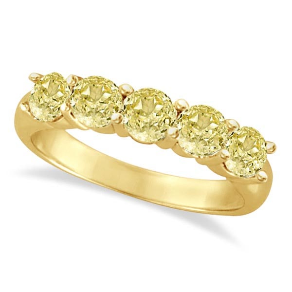 Five Stone Fancy Yellow Canary Diamond Anniversary Ring 14k 1.50ctw: CENTER STONE; Diamond CENTER STONE CLARITY; SI CENTER STONE COLOR; Yellow CENTER STONE SETTING; Prong SIDE STONE CLARITY; SIDE STONE COLOR; SIDE STONE SETTING; ctw OF SIDE STONE: SIDE STONE QUALITY; #