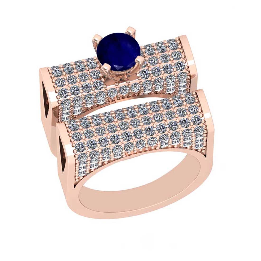 3.31 Ctw SI2/I1Blue Sapphire and Diamond 14K Rose Gold Engagement set Ring: Center Stone Weight : 1.00 Ctw ( 1pec Round Cut) Center stone Color :-Blue Sapphire Setting : Prong Side Diamond Weight Of Ctw 2.21 Ctw Color : J-K Clarity : SI2/I1 Stone Setting : Prong Metal Weight 