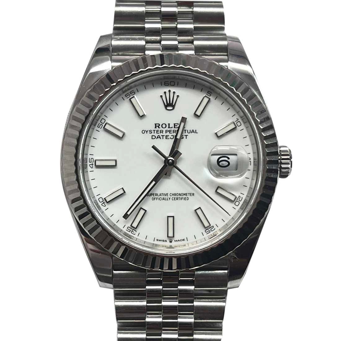 Brand New 18k White Gold & Steel Oysterperpetual Datejust 41mm White Dial R