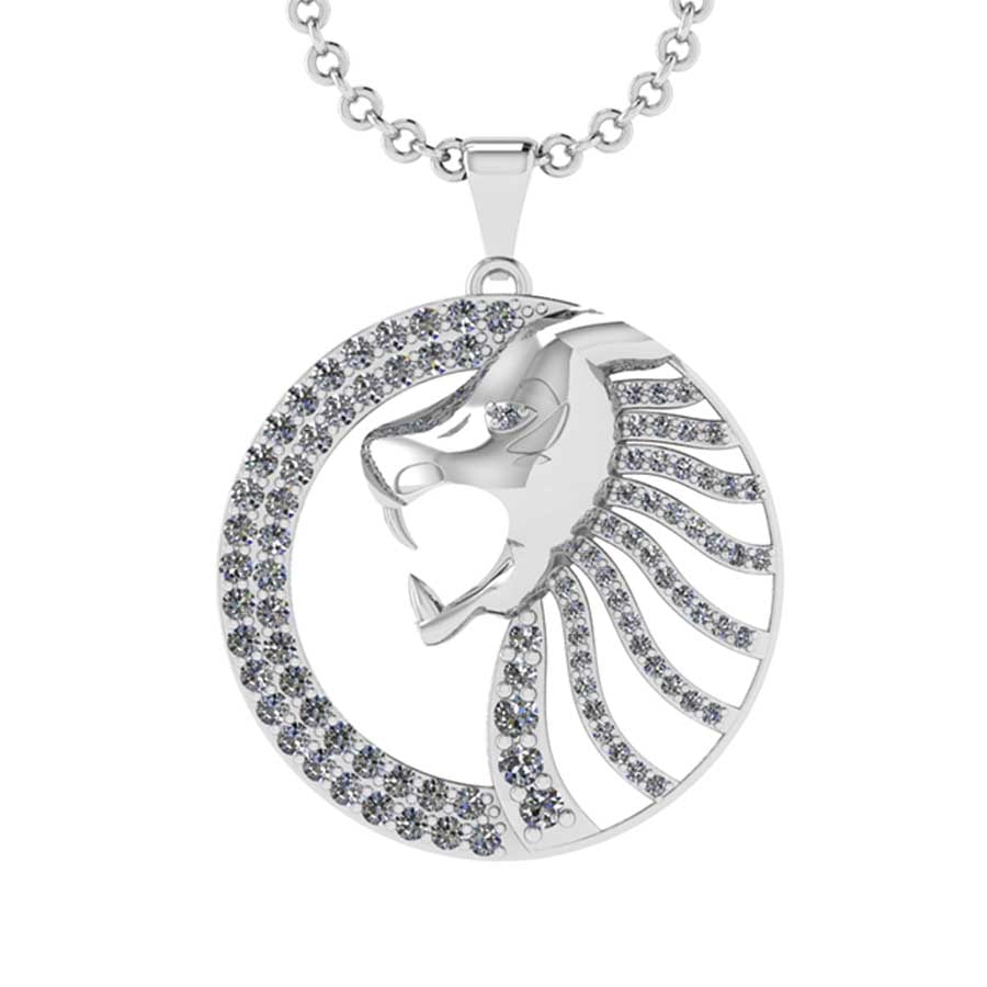 1.64 Ctw SI2/I1 Diamond 14K White Gold Lion Pendant Necklace