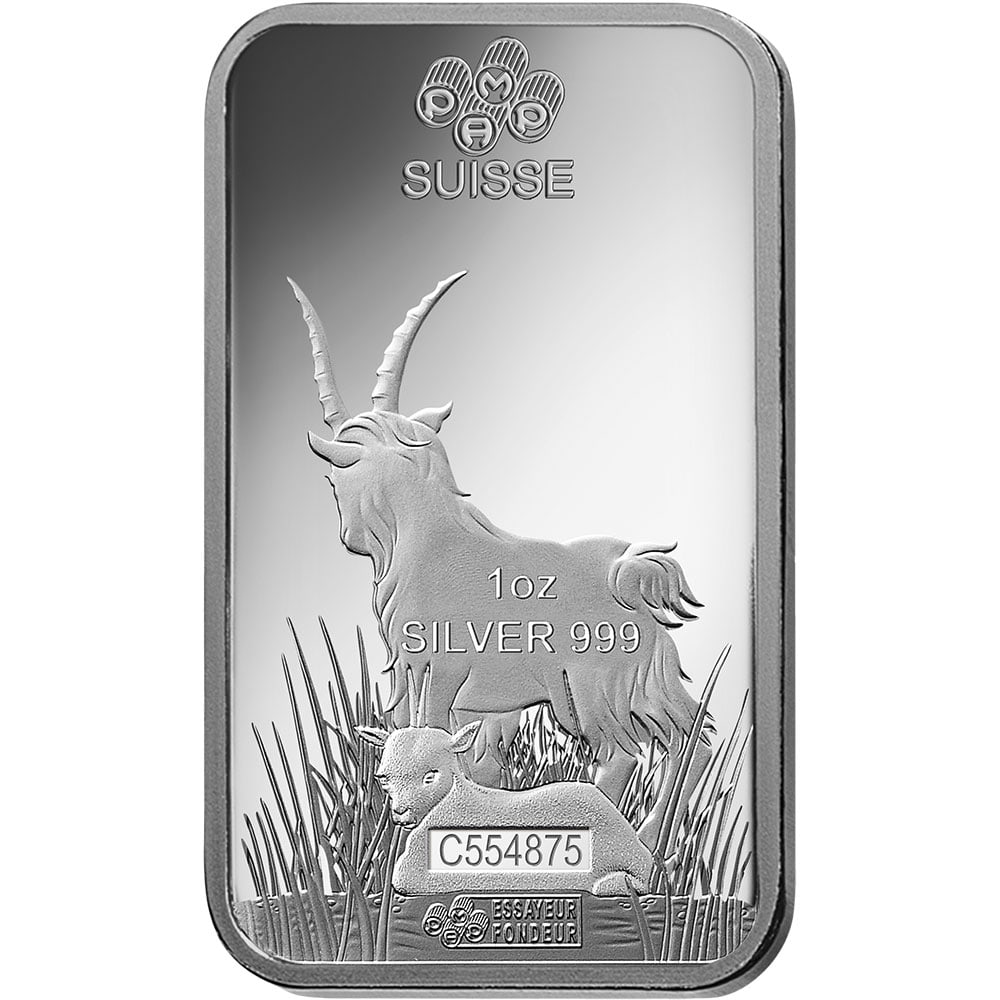 PAMP Suisse 1 oz Silver Bar ? Lunar Goat (Year of the Goat, 2015): PAMP Suisse 1 oz Silver Bar ? Lunar Goat (Year of the Goat, 2015) #PAPPS98370v15