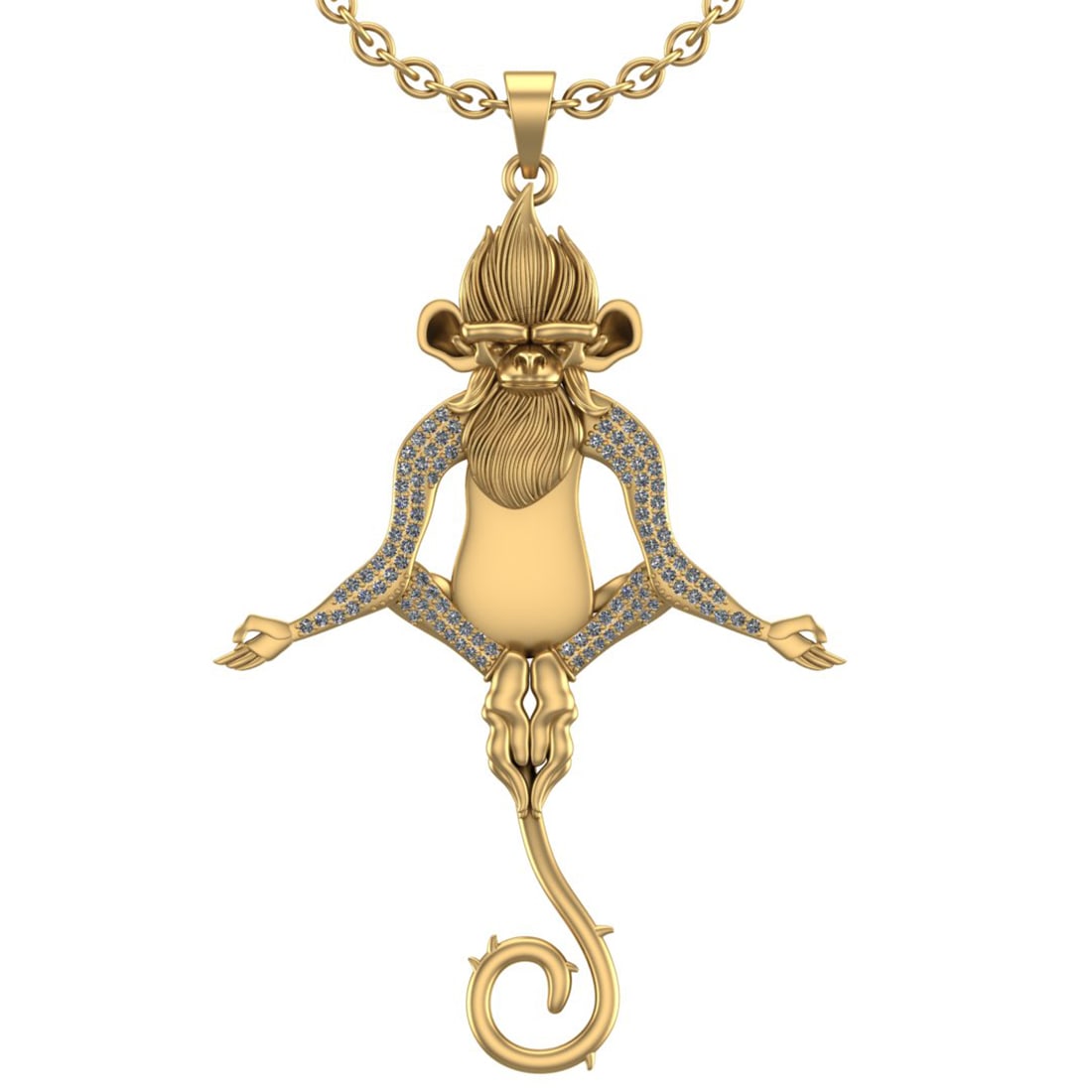 0.85 Ctw SI2/I1Diamond 14K Yellow Gold Chimpanzee/Monkey Yoga Step Necklace