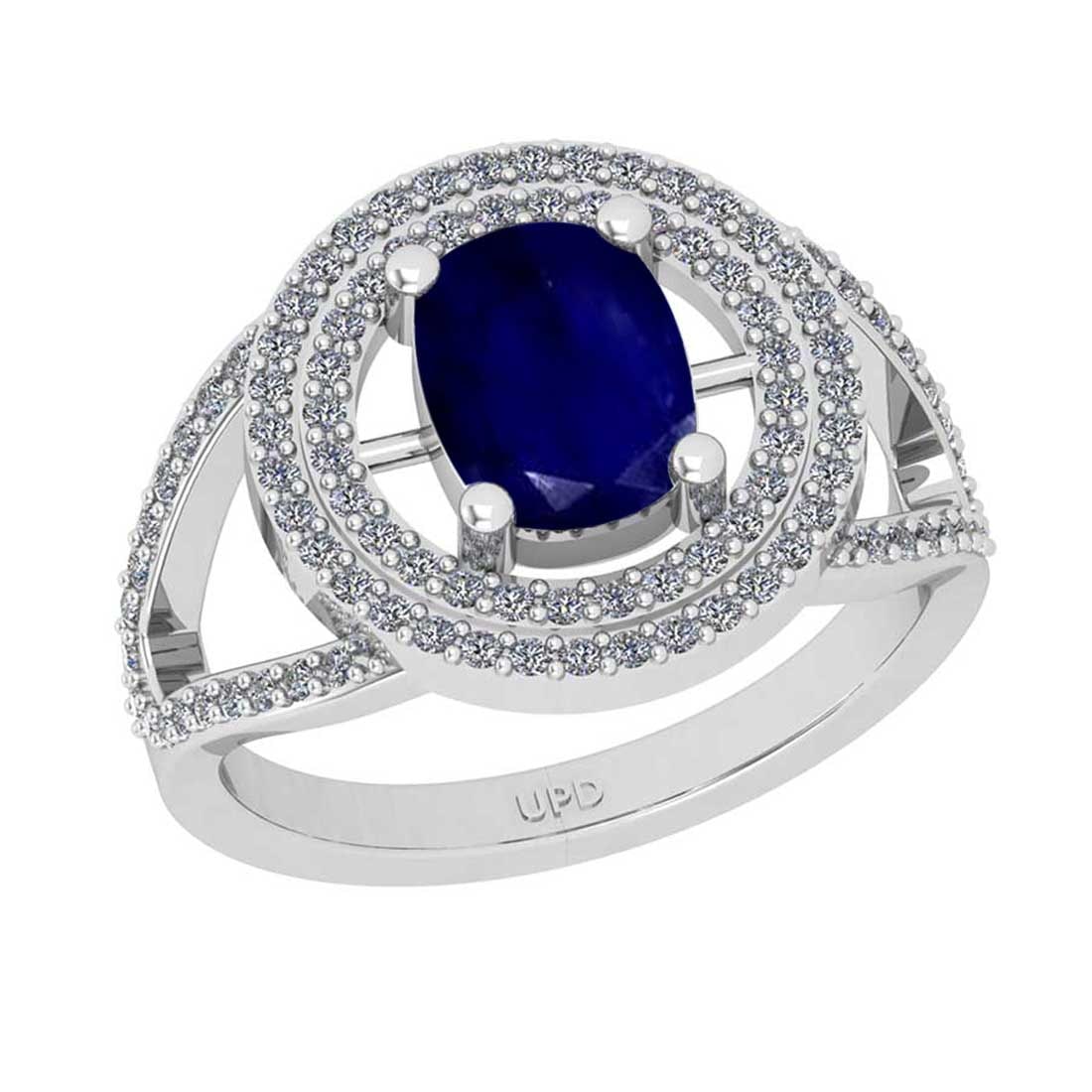 1.77 Ctw SI2/I1Blue Sapphire and Diamond 14K White Gold Engagement Ring: Center Stone Weight : 1.30 Ctw ( 1pec Cushion Cut) Center stone Color :-Blue Sapphire Setting : Prong Side Diamond Weight Of Ctw 0.47 Ctw Color : J-K Clarity : SI2/I1 Stone Setting : Prong Metal
