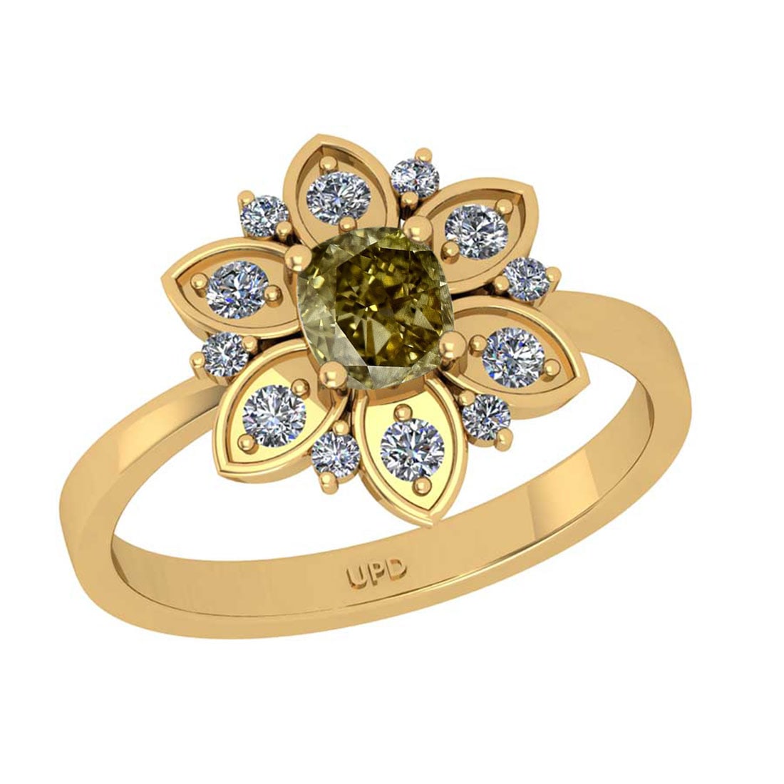 1.20 Ct GIA Certified Fancy Brown Yellow And White Diamond 14K Yellow Gold