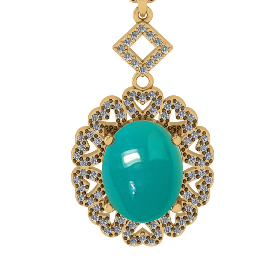 6.21 Ctw VS/SI1 Emerald and Diamond 14K Yellow Gold Pendant: Color Stone Weight : 5.82 Ctw ( Oval Cab) Stone Color :- Emerald Center Stone Setting : Prong Side Weight Of Ctw 0.39 Ctw Color : J-K Clarity : VS/SI1 Stone Setting : Prong Metal Weight : Approx 4.20 