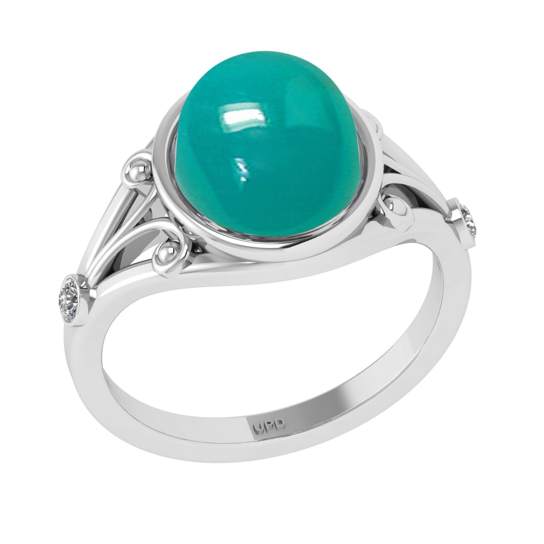 3.78 Ctw VS/SI1 Emerald and Diamond 14K White Gold Engagement Ring: Color Stone Weight : 3.71 Ctw (Round Cab) Stone Color :- Emerald Center Stone Setting : Prong Side Weight Of Ctw 0.07 Ctw Color : J-K Clarity : VS/SI1 Stone Setting : Prong Metal Weight : Approx 4.40 