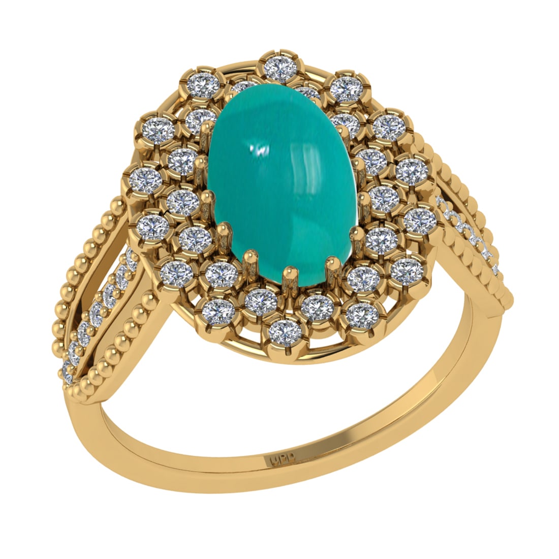 2.74 Ctw VS/SI1Emerald and Diamond 14K Yellow Gold Engagement Ring: Color Stone Weight : 2.24 Ctw (Oval Cab) Stone Color :- Emerald Center Stone Setting : Prong Side Weight Of Ctw 0.50 Ctw Color : J-K Clarity : VS/SI1 Stone Setting : Prong Metal Weight : Approx 4.20 g