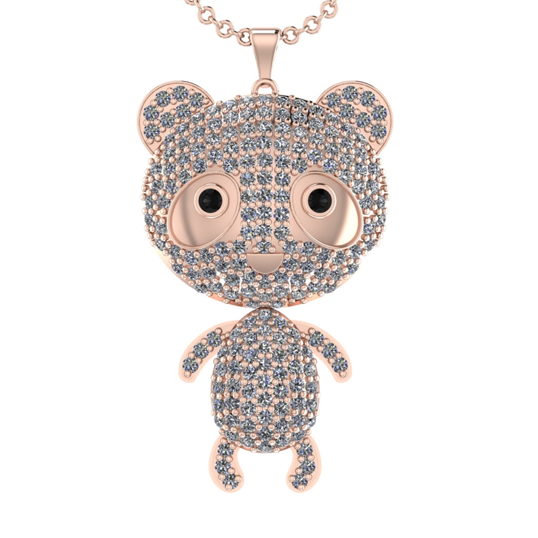 7.02 Ctw SI2/I1 Treted Fancy Black Diamond Prong Set 14K Rose Gold Teddy Pe: Eye Diamond Weight :- 0.20 ctw Eye Diamond Color :- Treted Fancy Black Diamond Setting :- Prong Side Stone Weight Of Ctw 6.82 Ctw Side Stone Color : J-K Stone Clarity : SI2/I1 Stone Setting : Prong Me