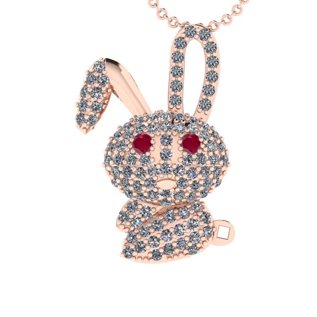 0.94 Ctw SI2/I1 Ruby and Diamond 14K Rose Gold Daddy Pendant Necklace: Center Stone Weight : 0.07 Ctw ( Round Cut) Center Stone Color :-Ruby Setting : Prong Side Diamond Weight Of Ctw 0.87 Ctw Color : J-K Clarity : SI2/I1 Stone Setting : Prong Metal Weight : Approx 7.40 