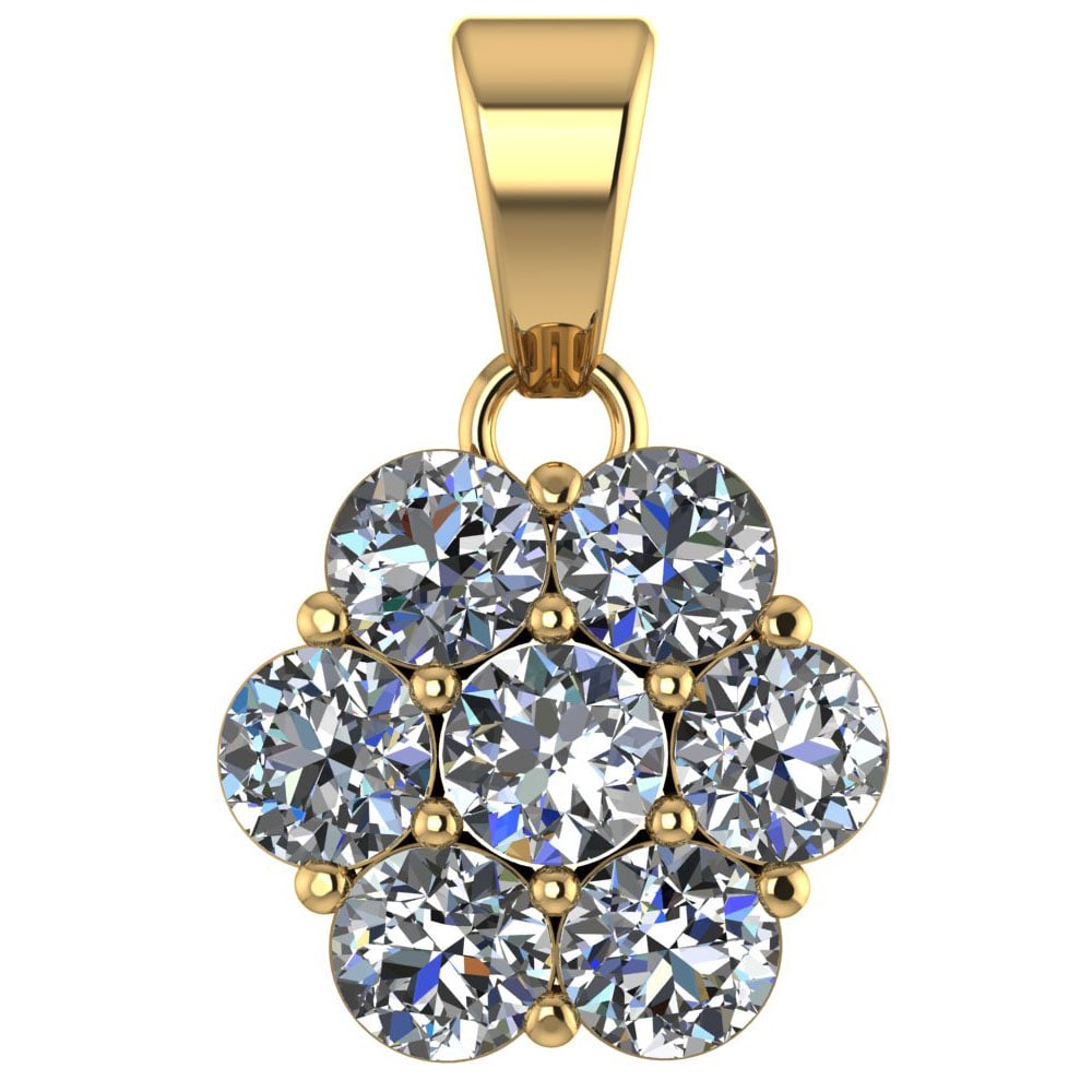 VS/SI1 Certified 1.25 CTW Round Diamond 14K Yellow Gold Pendant: Diamond Weight 1.25 CTW (7pcs. LAB GROWN) Round Diamond Center Stone Clarity:VS/SI1 Center Stone Color G-H : White Diamond Stone Setting ;Prong 14 K Yellow Gold Pendant #PAPPS92100v5