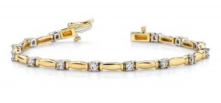 14K YELLOW GOLD 1 CTW G-H I1/I2 SHINY COLUMN LINK DIAMOND BRACELET