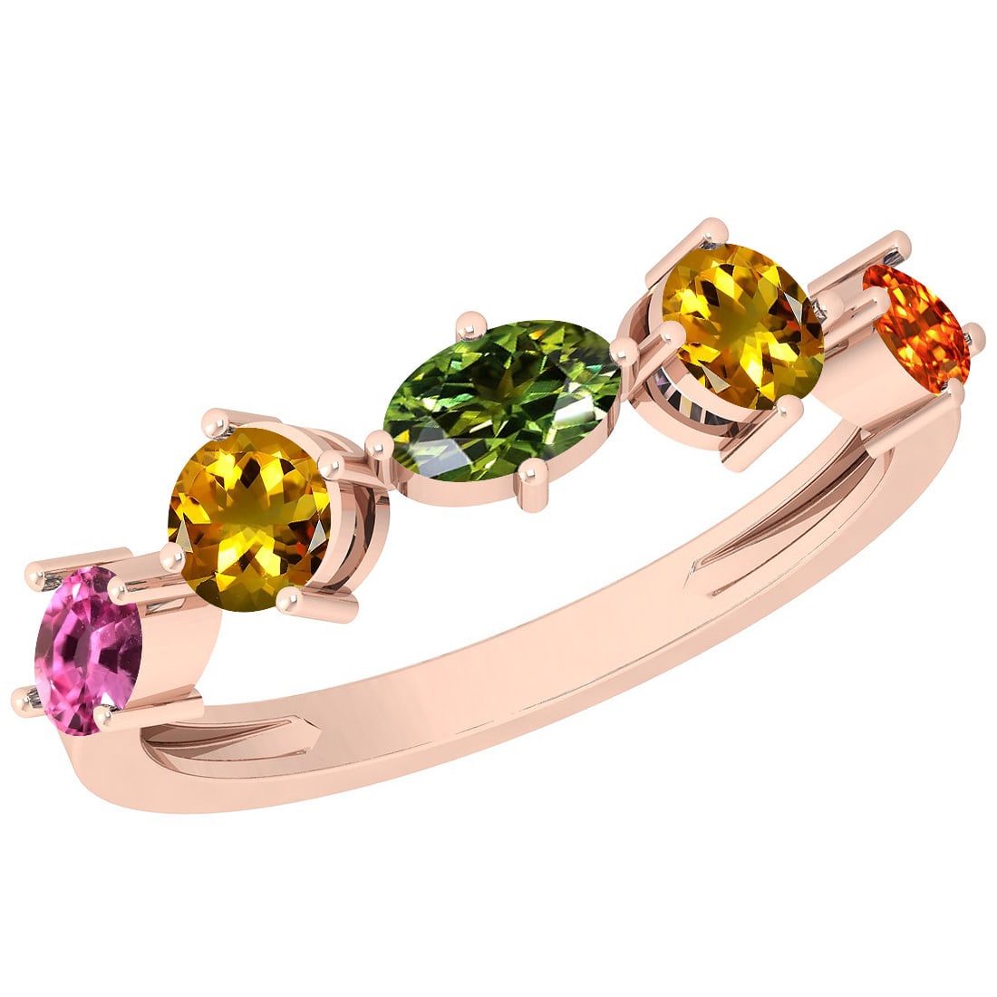 Certified 0.95 Ctw Multi Sapphire 14K Rose Gold Ring
