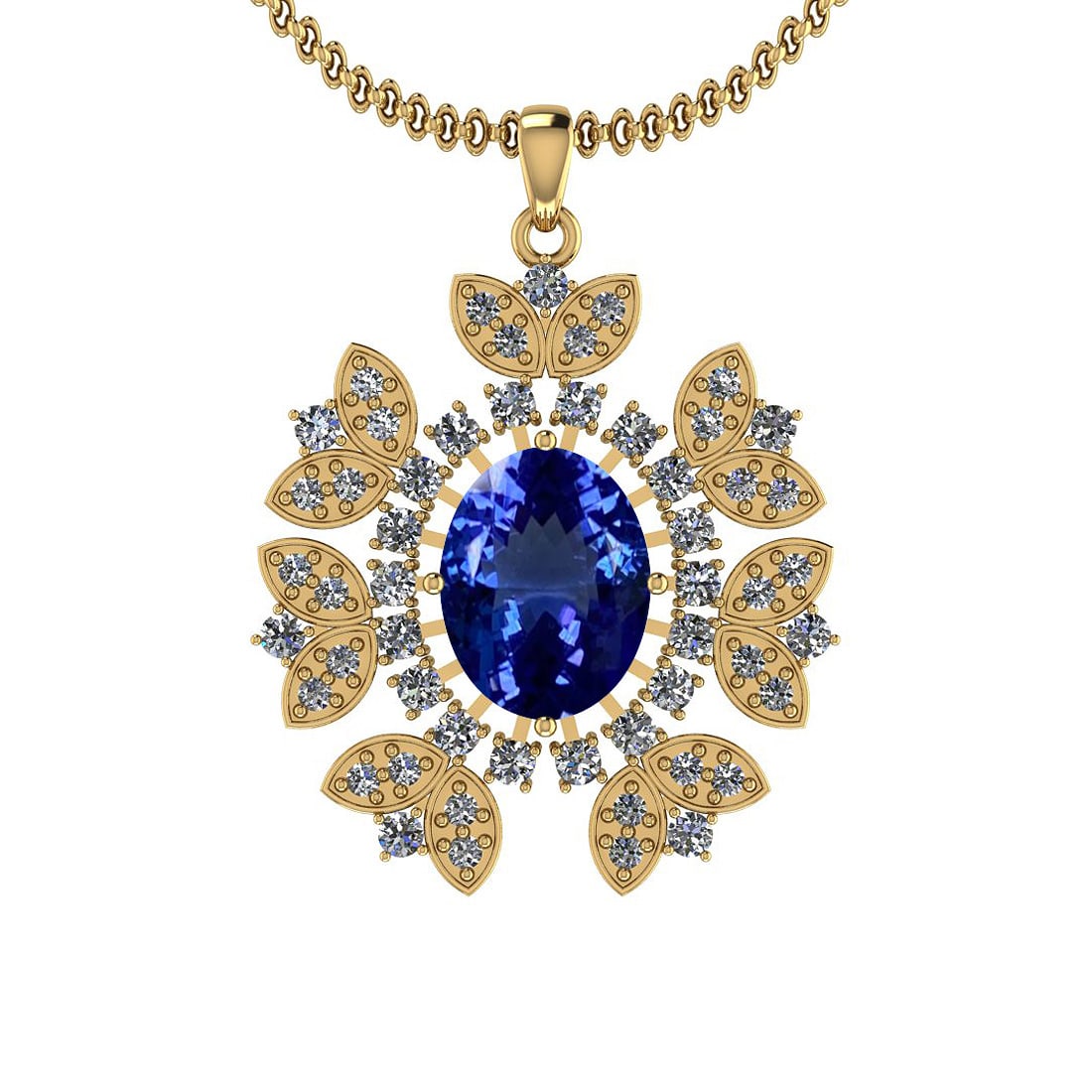 Certified 6.26 Ctw VS/SI1 Tanzanite And Diamond 14K Yellow Gold Vintage Sty: Center Stone Approx Weight: 5.00 Ctw (1 Pcs Oval Cut) Center Stone Color: Tanzanite Center Stone Setting: Prong Side Stone 1.26 Ctw Side Stone Color: G-H Stone Clarity: VS/SI1 Stone Setting: Prong Met