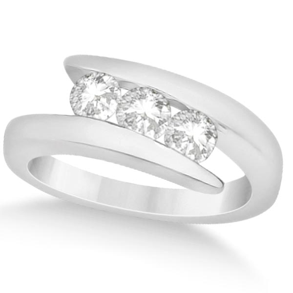 Three Stone Diamond Journey Ring Tension Set 14K White Gold 0.60ctw (1 of 1)
