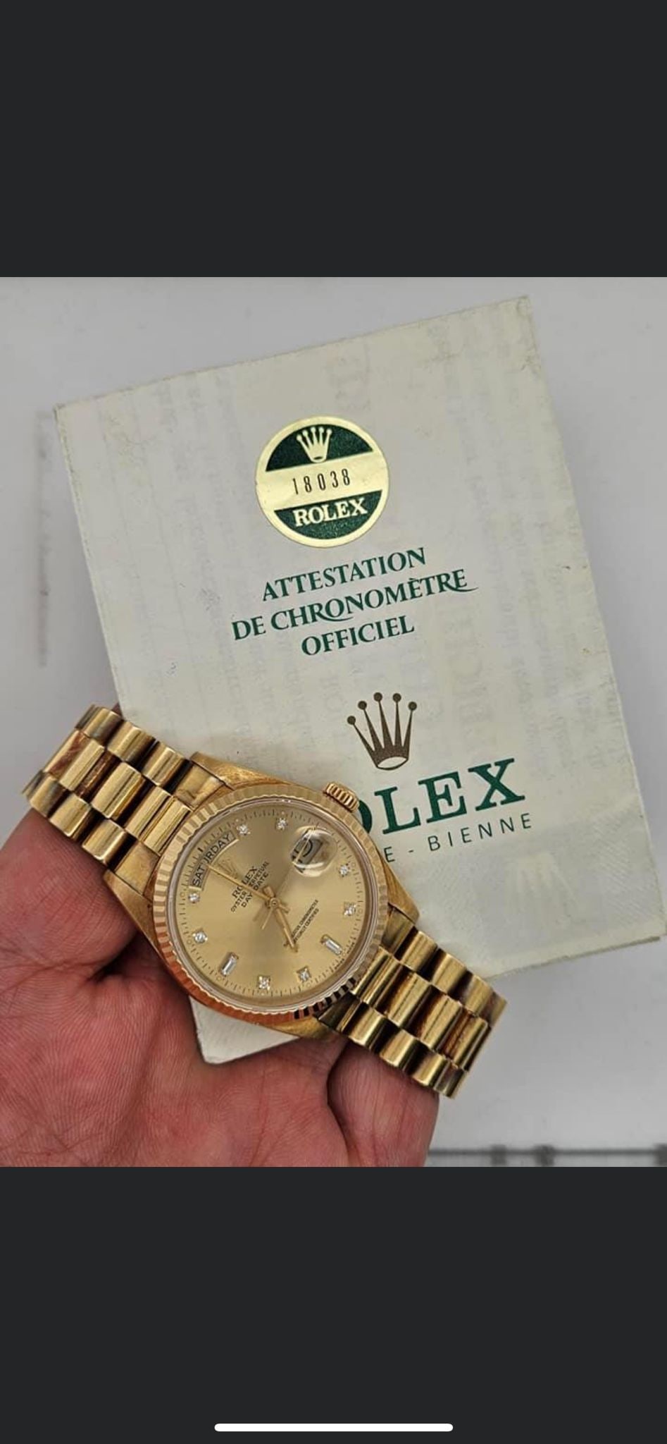 Rolex Daydate 18k Yellow Gold Ref 18038 Comes with Box and Papers: Rolex Daydate 18k Yellow Gold Ref 18038 Comes with Box and Papers #PAPPS12670v8