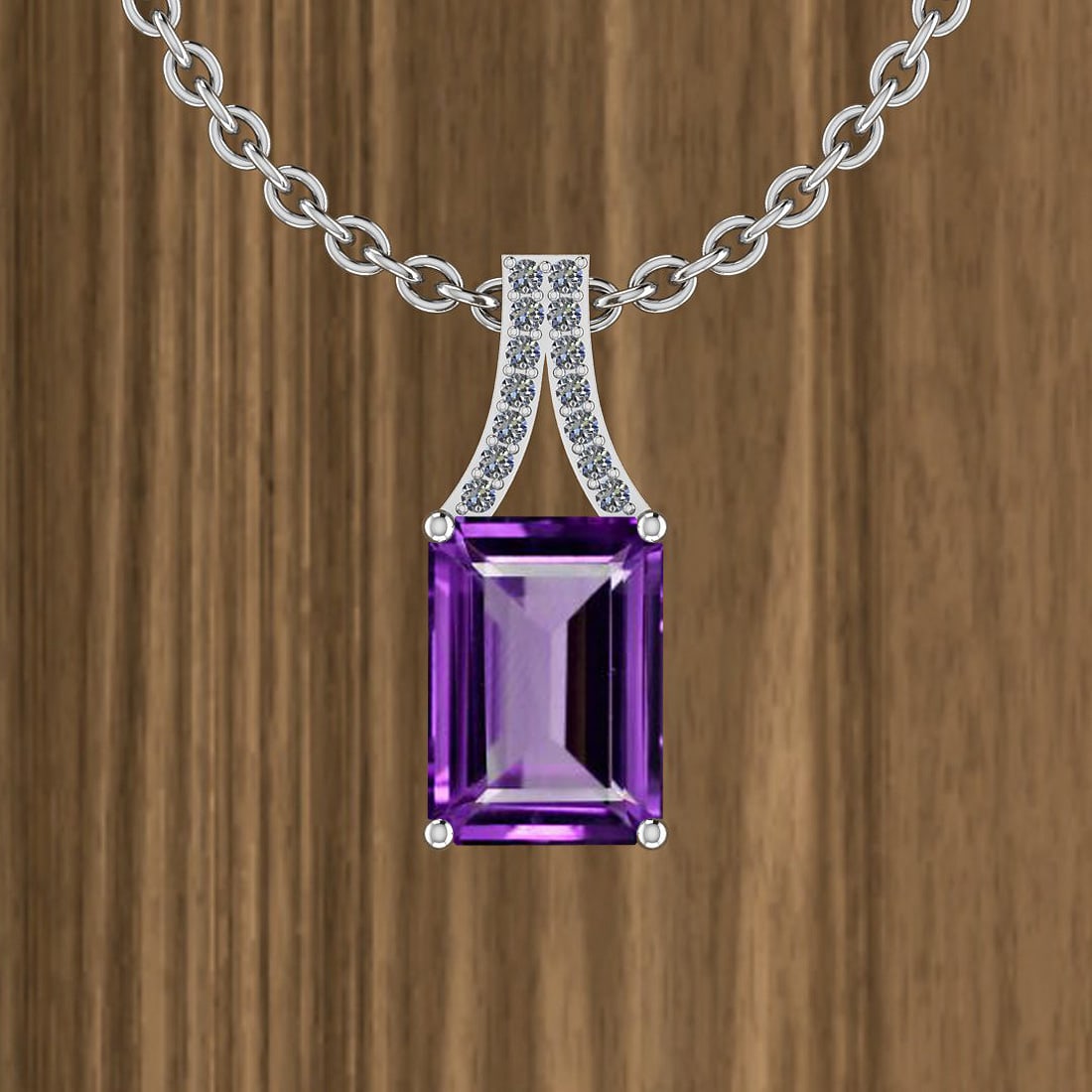 Certified 5.11 Ctw Amethyst and Diamond I2/I3 14K White Gold Victorian Styl: Color Stone Approx Weight: 4.93 Ctw (1 pcs Emerald Octo) Center Stone Color: Amethyst Center Stone Setting: Prong Side Stone Approx Weight: 0.18 Ctw Side Stone Color: J-K Stone Clarity: I2/I3 Stone Se